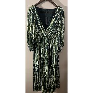 Banana Republic Green and Silver Gown with Plunge Neckline